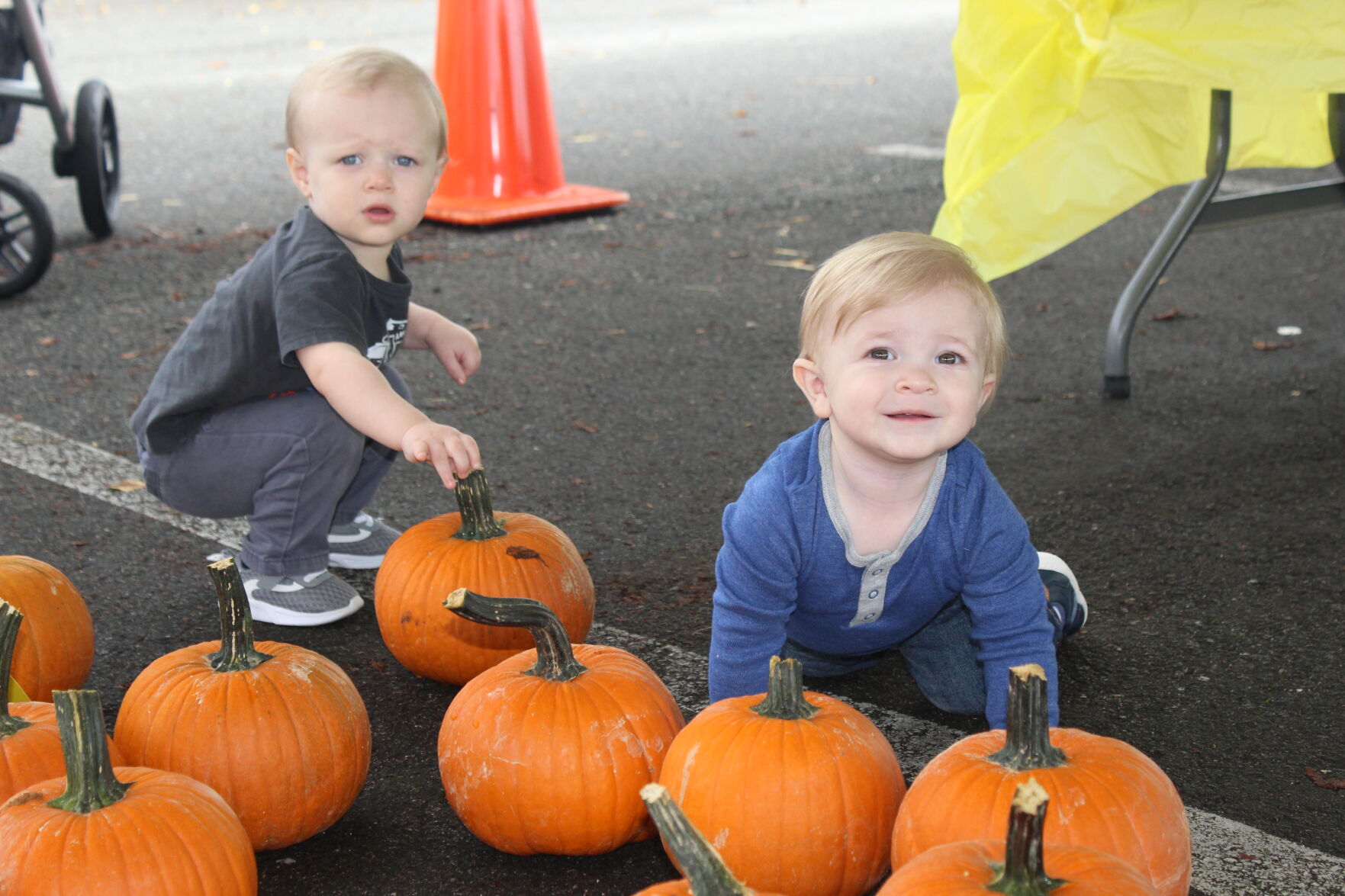 Alex Conner and Cameron Griffin picking out pumpkins